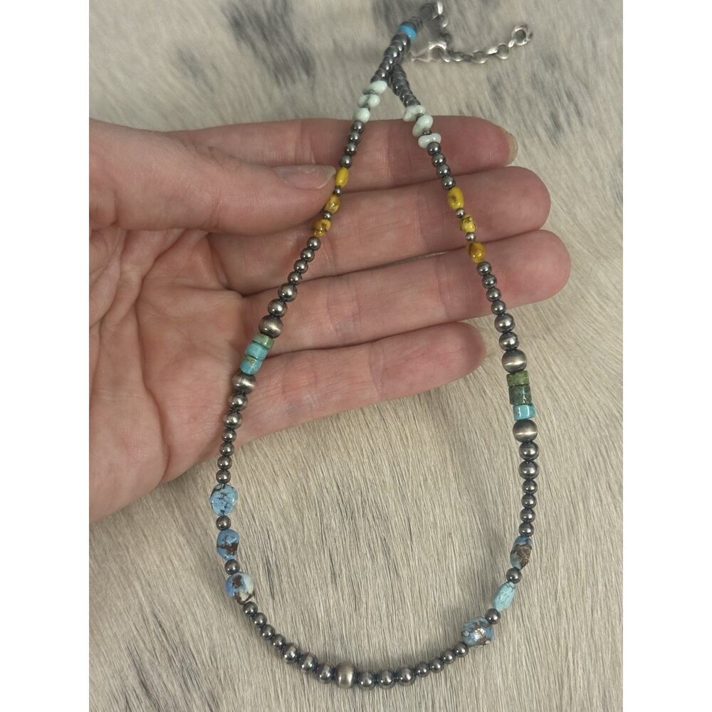 Sterling Silver Golden Hills Sonoran Gold Paloma Turquoise Navajo Pearl Necklace - Picture 8 of 9